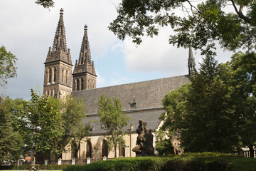 Fototapeta premium Beautiful church of St. Peter and Paul at Vysehrad castle. Prague 