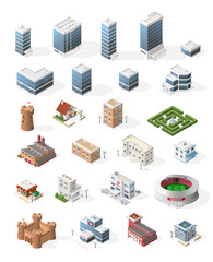 Set of Isometric High Quality City Element for Map. Buildings. 