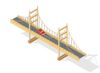 
    Isometric High Quality City Element with 45 Degrees Shadows on White Background. Bridge. 