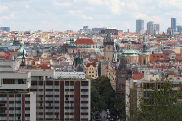 Naklejka premium Panoramic view of modern and ancient buildings. Prague, Czech Republic 