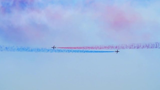 Slow motion view of airplanes at an air show