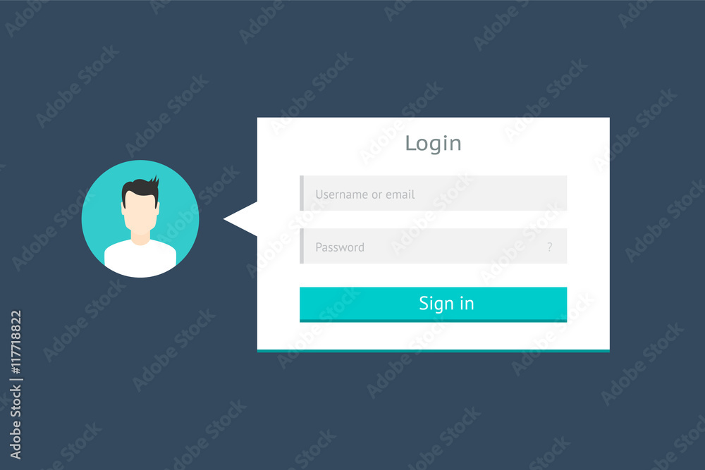 Poster flat blue user login form for websites and mobile apps