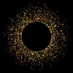 Vector golden glitter background with copy space. Golden star dust glam circle.