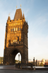 Town Bridge Tower is beautiful Gothic tower guarding one end of Charles Bridge, Prague
