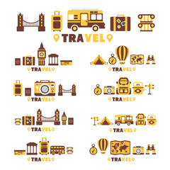 Travel Symbols Set By Five In Line Collection Of Clipart Vector