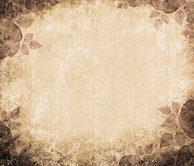 Ancient wall-paper grunge on a rough cloth, with flower edges, b