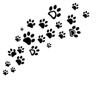 Black dog paw print vector illustration background
