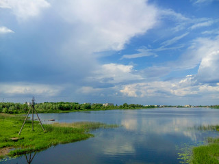 Beautiful nature, river and cloudy blue sky/Beautiful nature, river and cloudy blue sky