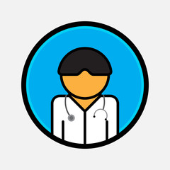 Doctor with stethoscope around his neck vector icon. Flat style