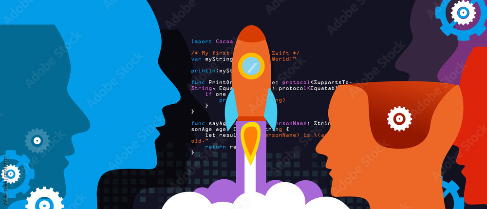 Poster tech start-up technology programming launch rocket
