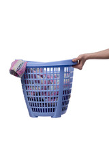 Fototapeta premium Hands holding the basket with dirty laundry