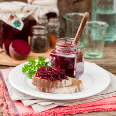 Beetroot Relish Preserves on Rye Toast