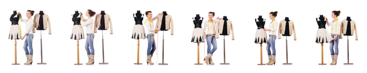 Obraz premium Woman tailor working on dress