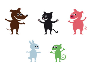 Cheerful pets vector. Set of icons animals. Vector cartoon animals