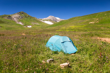 Tents near the Mount Oshten, Russia, West Caucasus