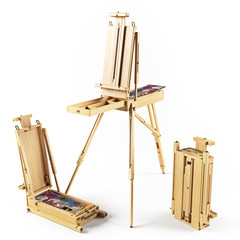 portable wooden  easels. 3D rendering