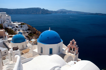 Classic Santorini - Blue Roof Church, White Wash Walls Greece