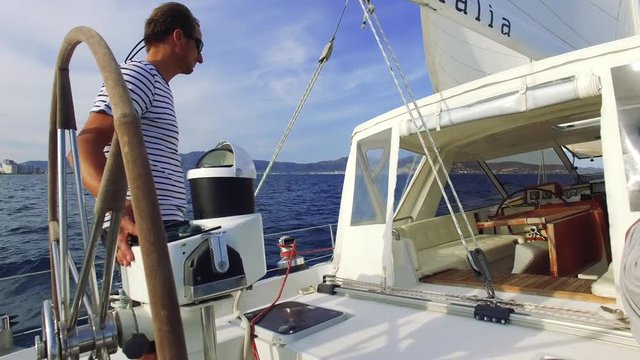 Big Sailboat crusing the ocean on a sunny day