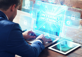 Business, technology, internet and networking concept. Young bus