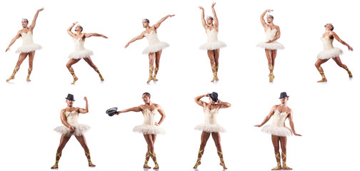 Man in ballet tutu isolated on white