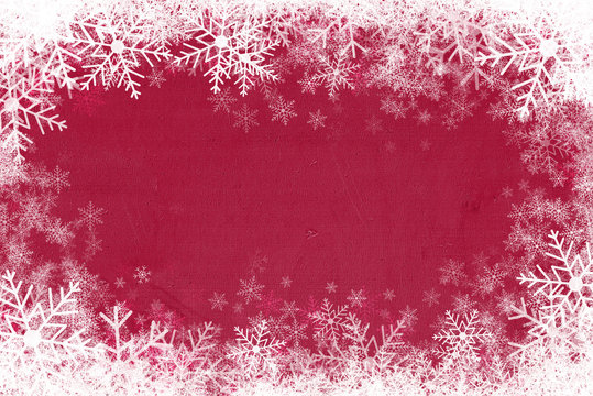 Merry Christmas Background. Snowflakes With Red Wood  Texture