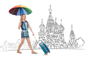 Young girl in concept of tourism to Russia