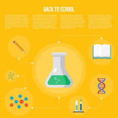 Fototapeta na wymiar Back to school infographics concept icons flat design vector illustration. Concept icons of education and learning. Knowledge sign.