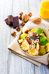 Bowl of fresh fruit. Healthy breakfast.