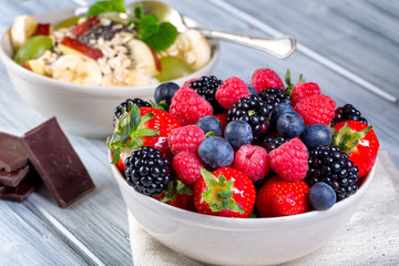 Bowl of fresh fruit. Bblackberries; raspberries; blueberries.