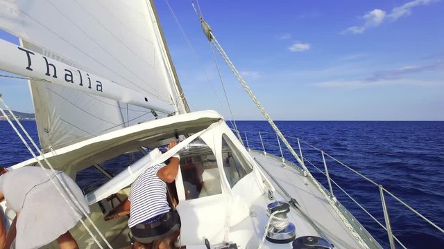 Big Sailboat crusing the ocean on a sunny day