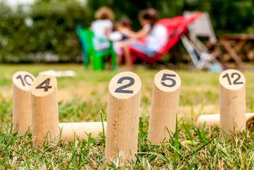 Finnish original outdoor fun game with wooden pins