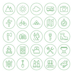 Fototapeta premium Line Circle Camping Icons Set