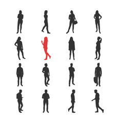 People, male, female silhouelles in different casual common poses