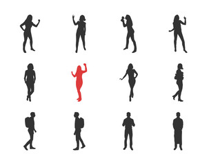 People, male, female silhouettes in different casual poses