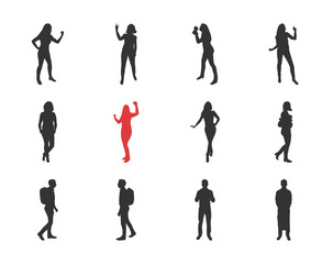 Naklejka premium People, male, female silhouettes in different casual poses