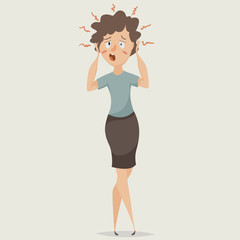 Woman in stress. Depression and suffering emotions. Cartoon character. Vector illustration