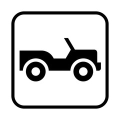 Adventure traveler icon. Suv jeep for safari and extreme travel pictogram isolated on white background. Flat vector monochrome silhouette Rv illustration