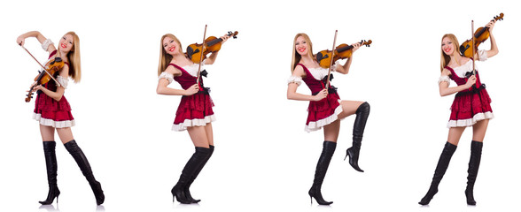 Bavarian girl playing the violin isolated on white
