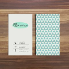 Visit card with blue triangles