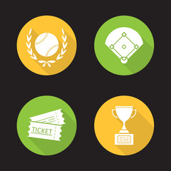 Baseball championship flat design long shadow icons set