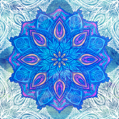 Seamless pattern with floral ornament. Round kaleidoscope