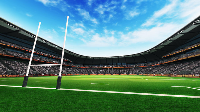 rugby stadium with green grass at daylight