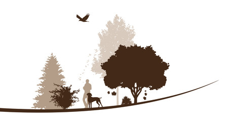 Herbstliche Landschaft | Mann geht mit seinem Hund Gassi