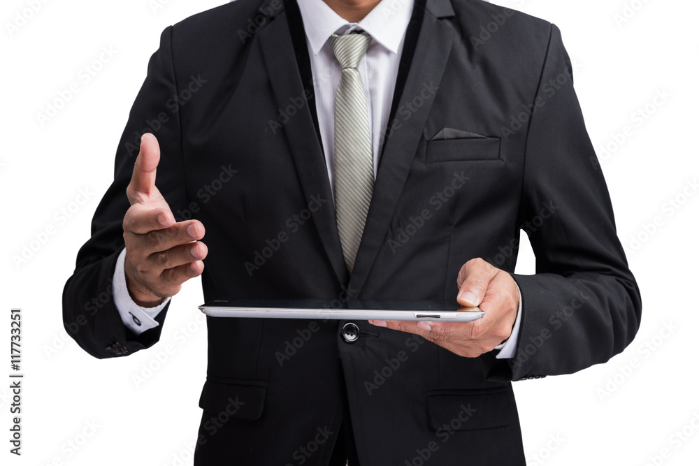 Aufkleber yong businessman holding digital tablet computer showing screen