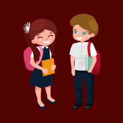 Fototapeta premium little girl and boy with school backpack and books, back to school concept