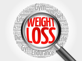 Weight Loss word cloud with magnifying glass, health concept