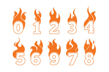 vector icons set of Flaming Numbers.