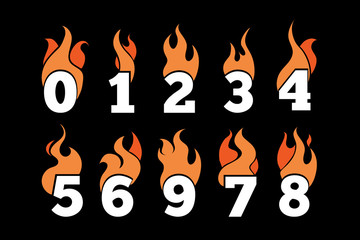 vector icons set of Flaming Numbers.