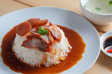 Red pork and Rice , thai food