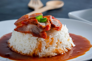 Red pork and Rice , thai food